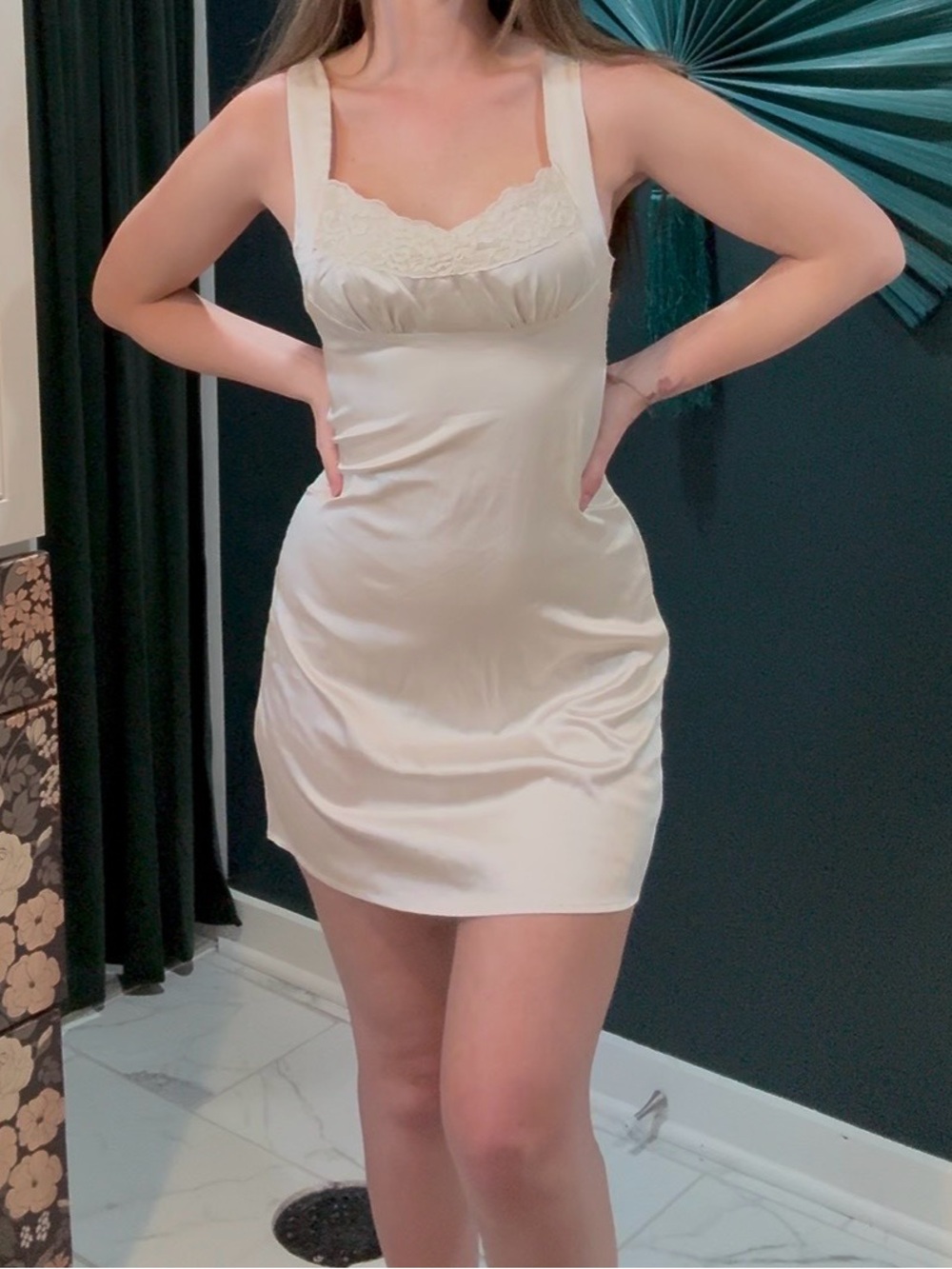 Vintage crème silk slip dress